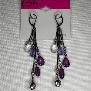 Candie's Amethyst Color and Gunmetal Chain Drop Earrings